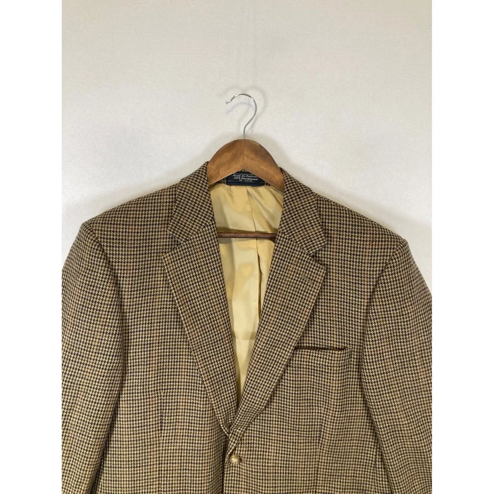 Dark Academia‎ Bert Pulitzer Mens 42L Brown Lambswool Houndstooth Blazer Jacket